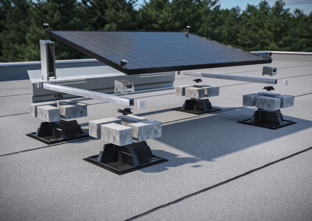 Efficient PV mounting system for flat roofs