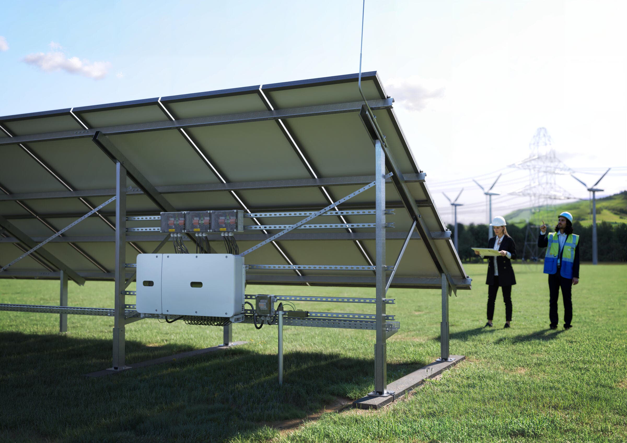 Construction worker, photovoltaic, solar panel